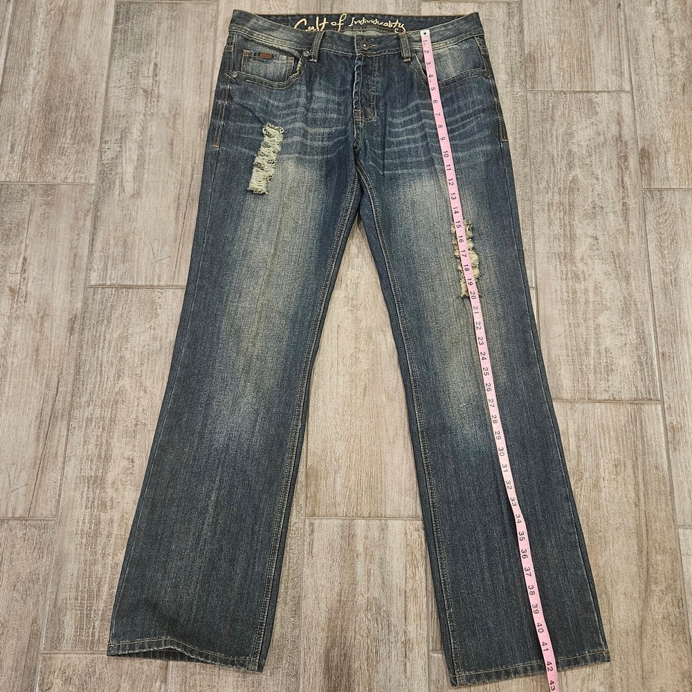 Cult Of‎ Individuality Jeans Size 36x34 Hagen Straight Leg Dark Wash Distressed - Picture 4 of 13
